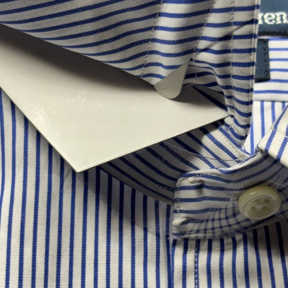 VTG Polo Ralph Lauren Shirt Men's 16.5-34/35 Blue Striped Andrew Long Sleeve NWT